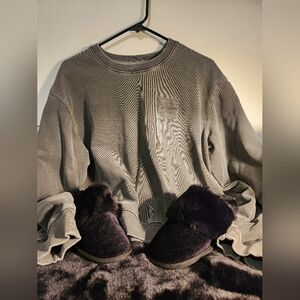 Coach Grey Cropped Sweater & Coach Faux Slippers